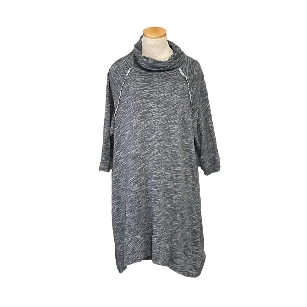 FP Beach Sweater Dress Turtle Neck Long Sleeve Midi Grey Size One Body